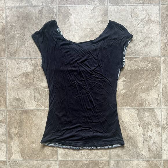 Vtg Y2K Panhandle Slim Top M Black Silver Floral Whimsigoth Fairy Goth McBling - Picture 4 of 6